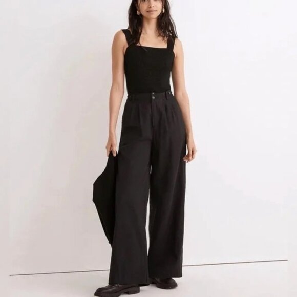 Madewell The Petite Harlow Wide-Leg Pant in Black Linen Blend - Picture 1 of 14